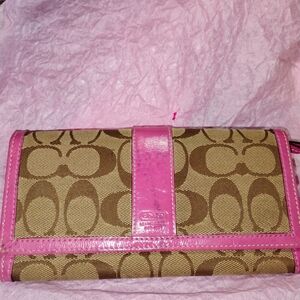 Coach Pink and Brown Signature Wallet